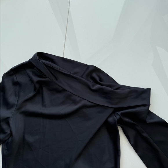 Black satin asymmetrical off shoulder top - Picture 2 of 3